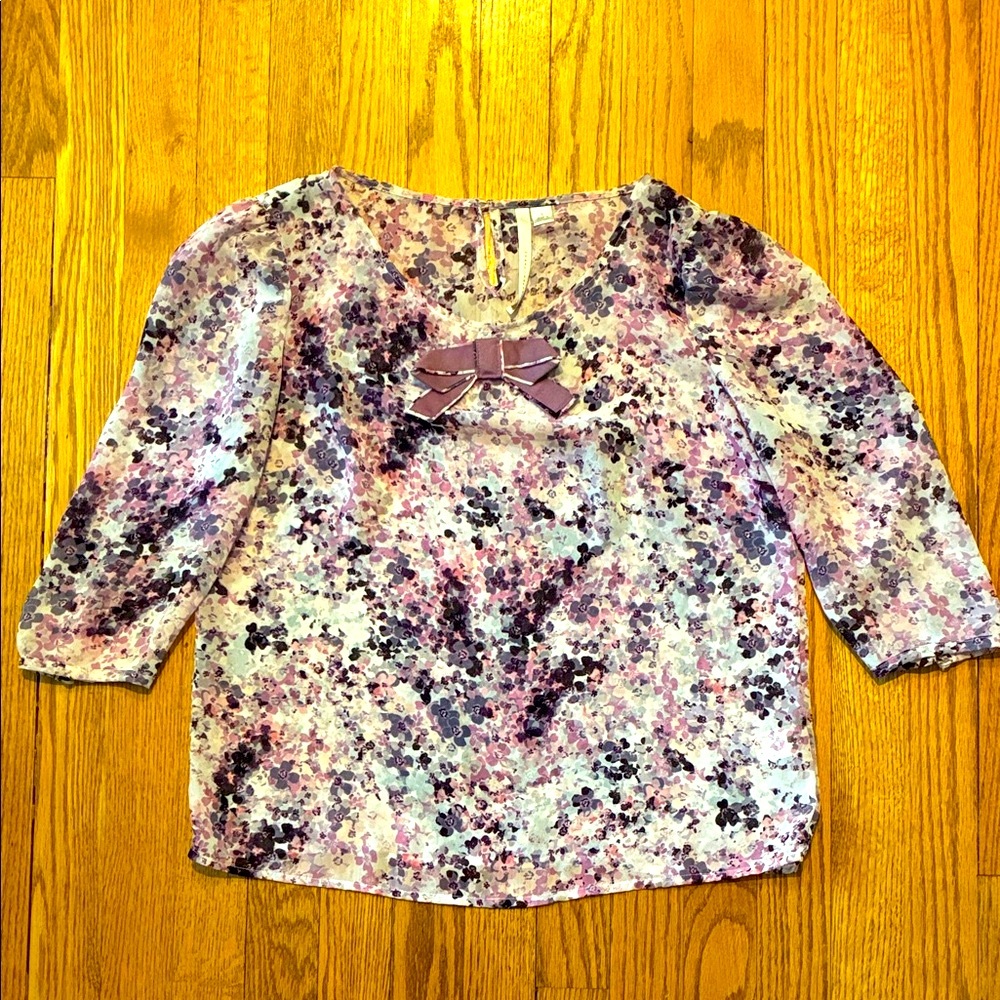 LC Lauren Conrad Purple Floral Blouse with Bow